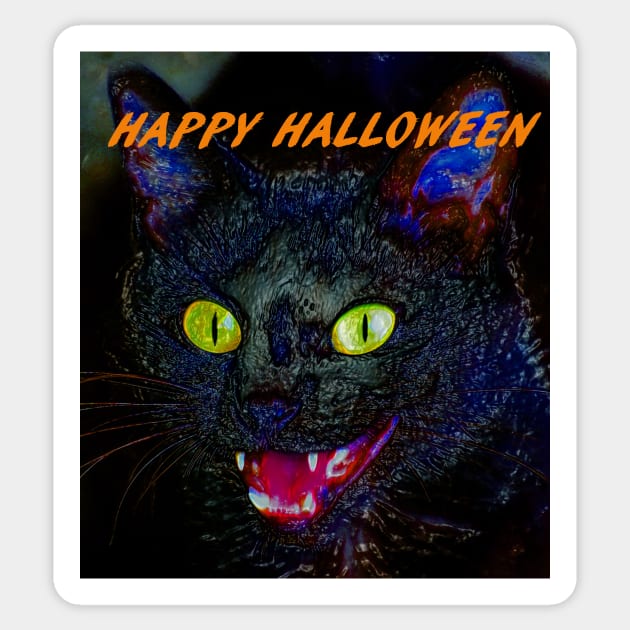 Custom Halloween card Black Cat Sticker by dltphoto